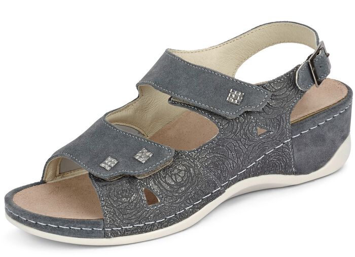 Mubb, bequeme Damen-Sandalen, Weite H, mit herausnehmbarem Fu&szlig;bett GRAU