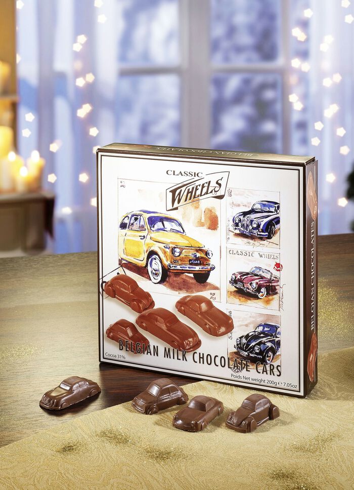 Schoko-Autos in hochwertiger Design-Verpackung 