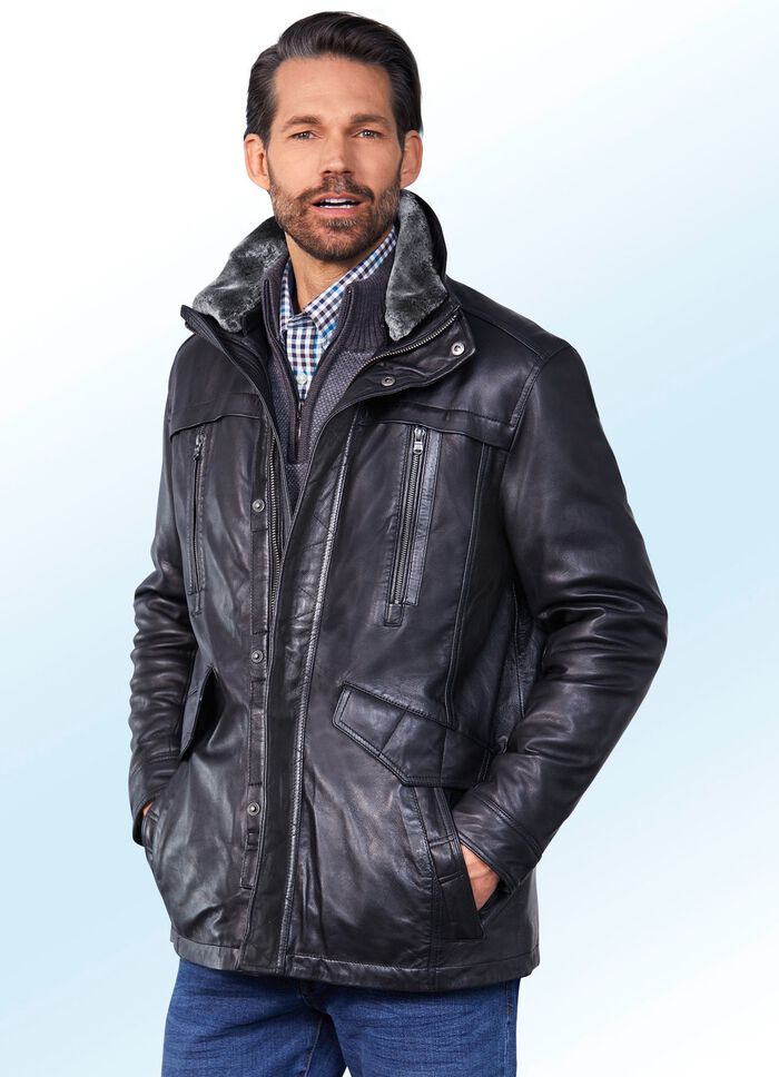 Lederjacke mit Doppeltaschen 