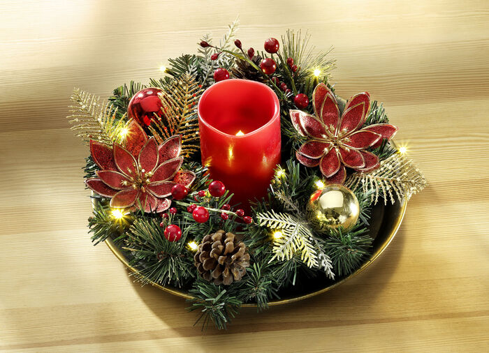 Beleuchteter Tischkranz mit Dekoteller 