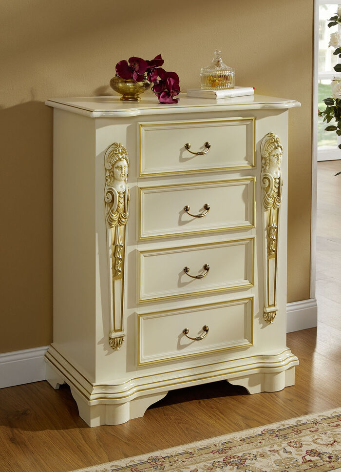 Italienische Kommodenserie mit reich verzierten Fronten CREME-GOLD