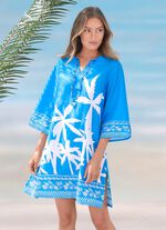 Tunika mit Palmendruck, reine Baumwolle BLAU-WEISS