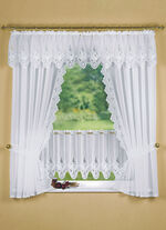 Fensterdekoration mit aufwendiger Plauener Stickerei WEISS