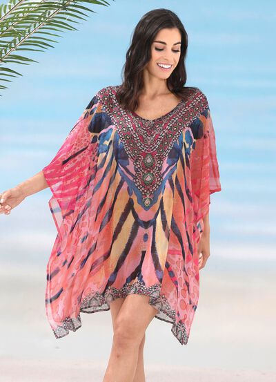 Laurina Tunika mit Schmucksteinchen, leicht transparent 