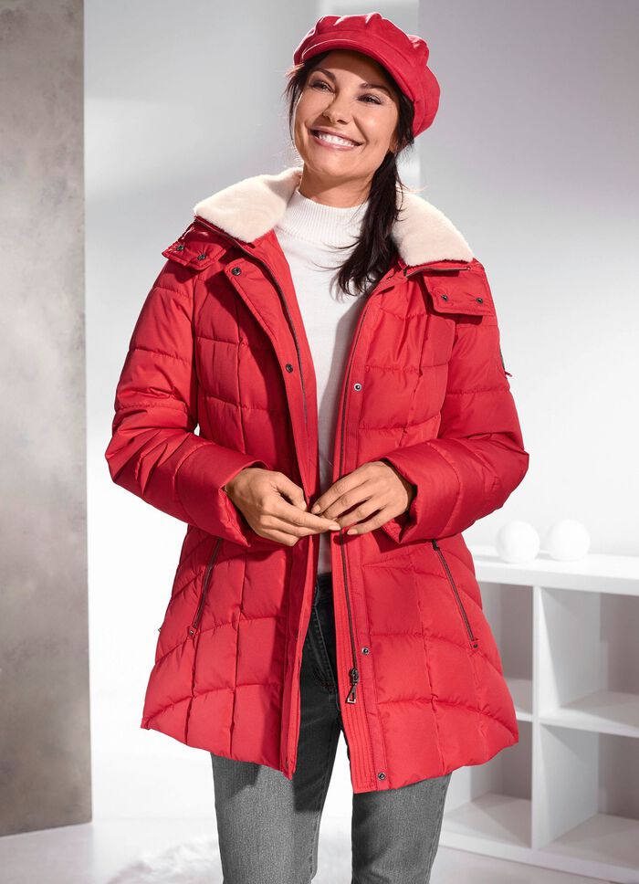 Funktionsjacke mit abnehmbarem Kunstpelz-Besatz am Kragen FEUERROT