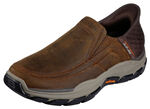 SKECHERS, bequeme Herren-Slipper, mit geformter Slip-Ins Fersenplatte DUNKELBRAUN