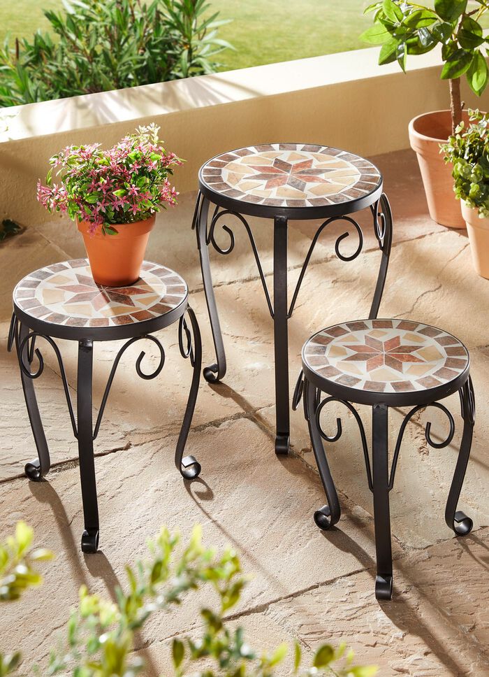 Pflanzenpodeste Mosaik, 3er-Set, aus robustem Stahl 
