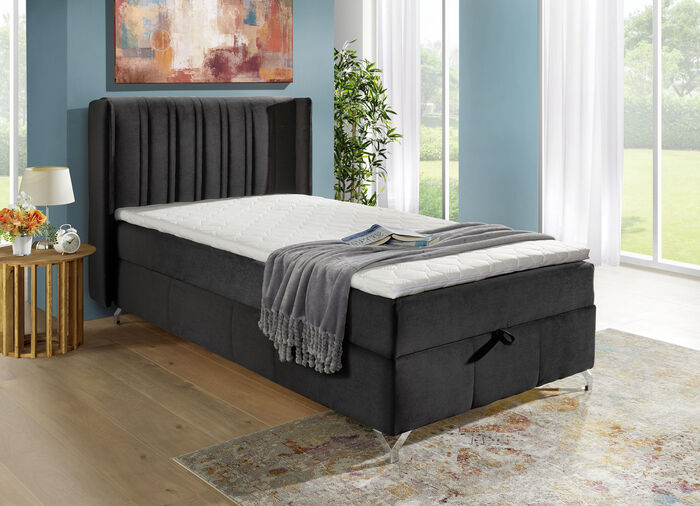 Boxspringbett mit Bettkasten und Topper ANTHRAZIT