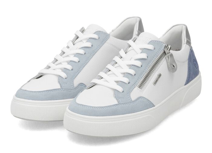 Remonte Sneaker aus Nappa- und Veloursleder mit Metallic-Besatz BLAU-WEISS-SILBER