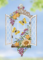 Fensterbild Fr&uuml;hlingsfenster aus echter Plauener Spitze 