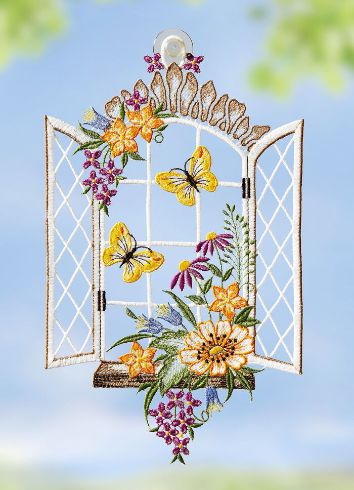 Fensterbild Fr&uuml;hlingsfenster aus echter Plauener Spitze 