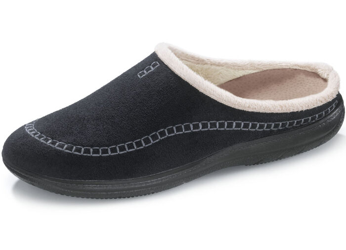 Velours-Pantoffel mit Ziernaht SCHWARZ