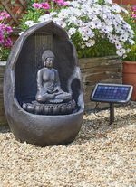 Solar-Brunnen Buddha mit Hybrid-Power (Solar + Akku) 