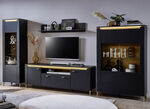 Wohnwand mit LED-Beleuchtung und Softclose SCHWARZ-GOLD