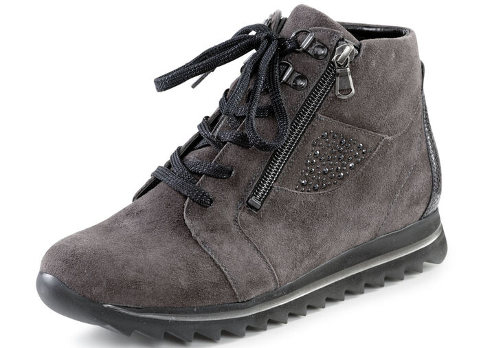 Waldläufer Schnür-Bootie mit seitlichen Glitzersteinchen ANTHRAZIT