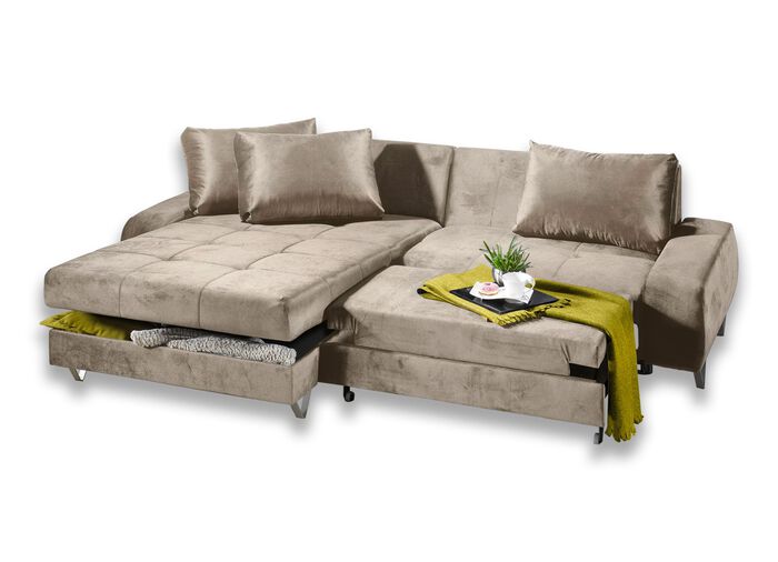 Polsterecke mit Bettfunktion und Bettkasten CREME