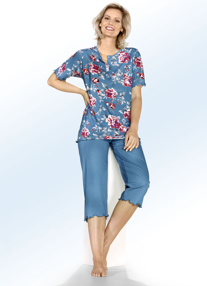 Zweierpack Schlafanzüge mit gebogten Abschlüssen und Knopfleiste 