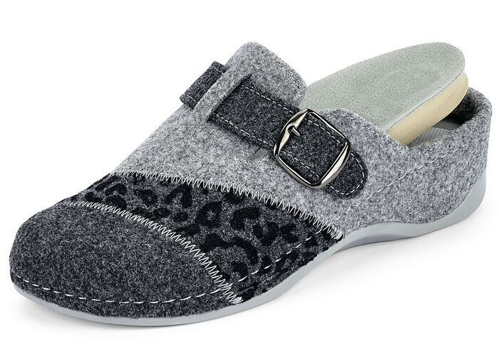 Mubb, klassische Damen-Hausschuhe, Weite H, mit herausnehmbarem Fußbett ANTHRAZIT-HELLGRAU