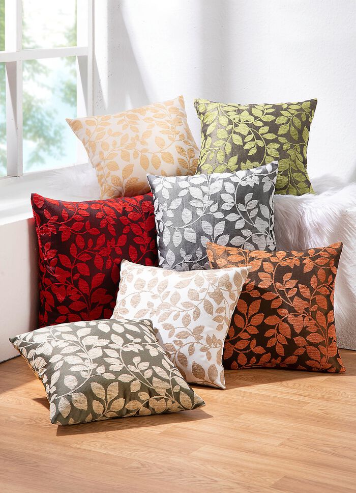 Kissenbezug mit hübschem Blättermotiv GRAU-WEISS