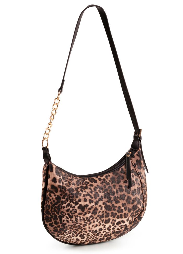 Tasche, Damen, mit verstellbarem Umh&auml;ngeriemen mit Ketten-Detail BRAUN-SCHWARZ