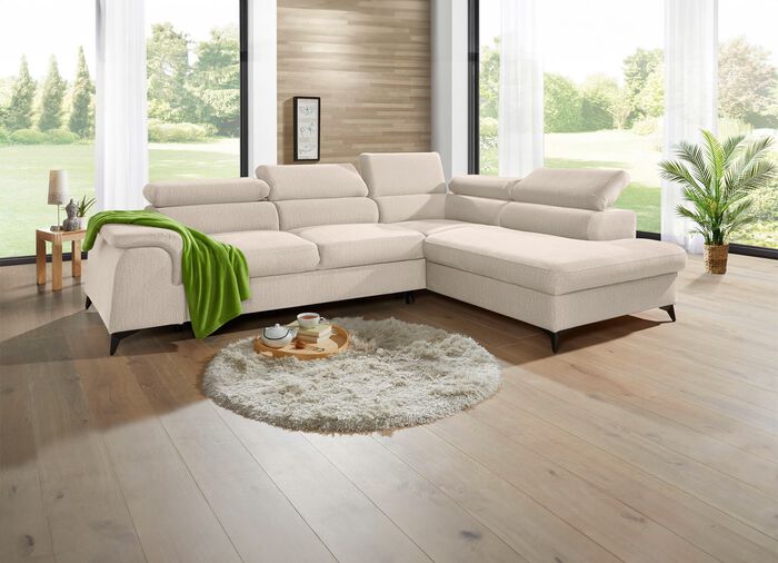 Polsterecke mit Bettfunktion und verstellbaren Kopfst&uuml;tzen CREME