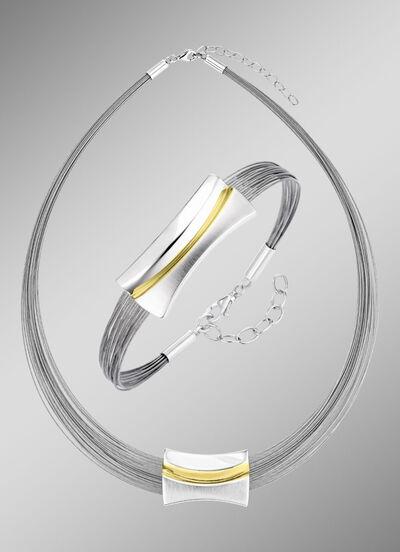 Moderne Garnitur in Bicolor aus Silber 925/- fein und Stahl 