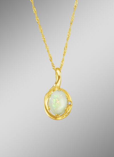 Anhänger mit Singapurkette, echt Opal und synth. Zirkonia 