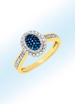 Damenring mit wei&szlig;en Brillanten und blauen Diamanten 