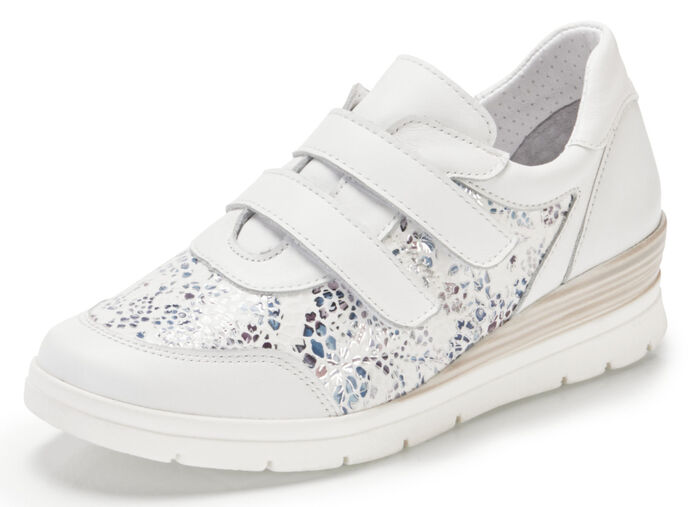 Sneaker aus glänzend bedrucktem Elastikmaterial WEISS