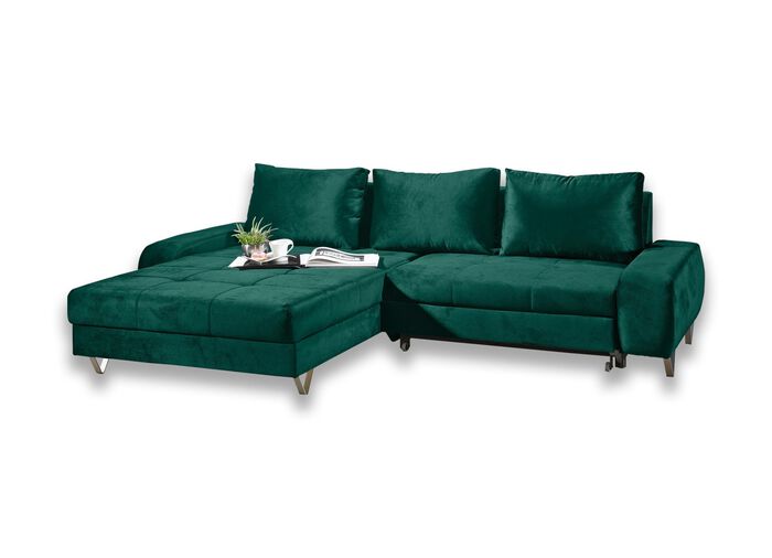 Polsterecke mit Bettfunktion und Bettkasten DUNKELGR&Uuml;N