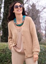 Strickjacke mit Paillettengarn BEIGE MELIERT