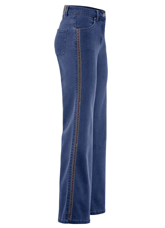 Jeans mit Ziersteppungen im Ethno-Stil JEANSBLAU