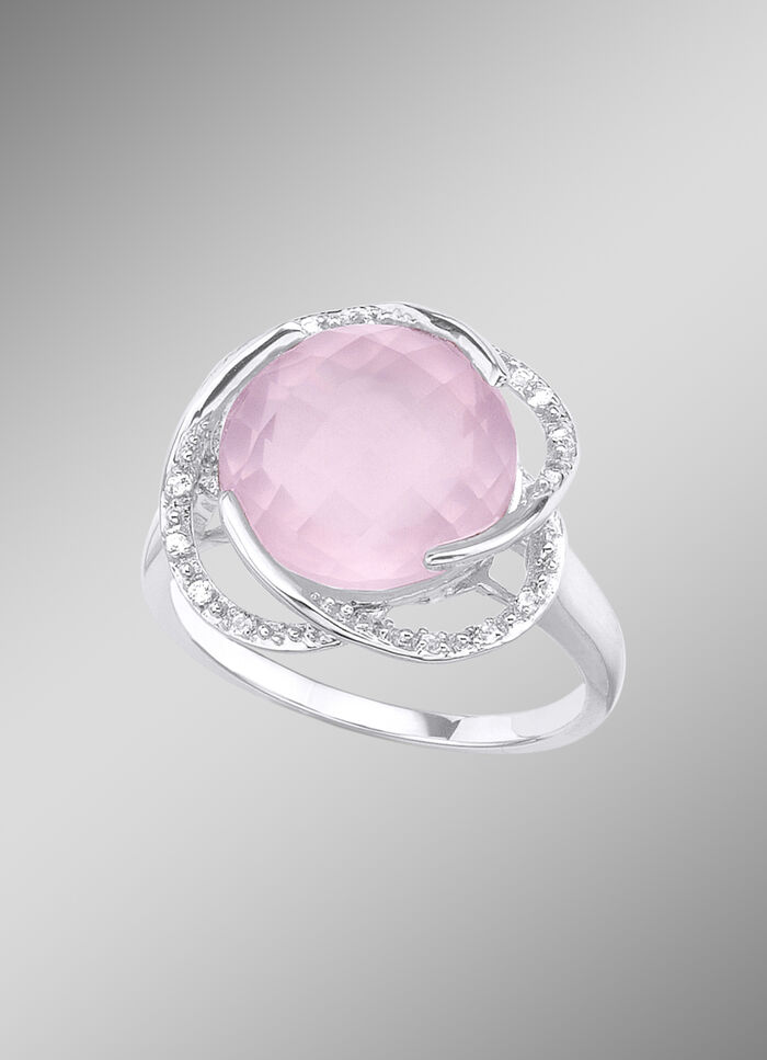 Damenring mit Rosenquarz und Wei&szlig;topas 