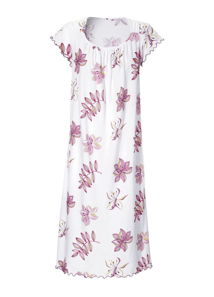 Nachthemd, Kurzarm mit Rundhals WEISS-KIRSCHROT