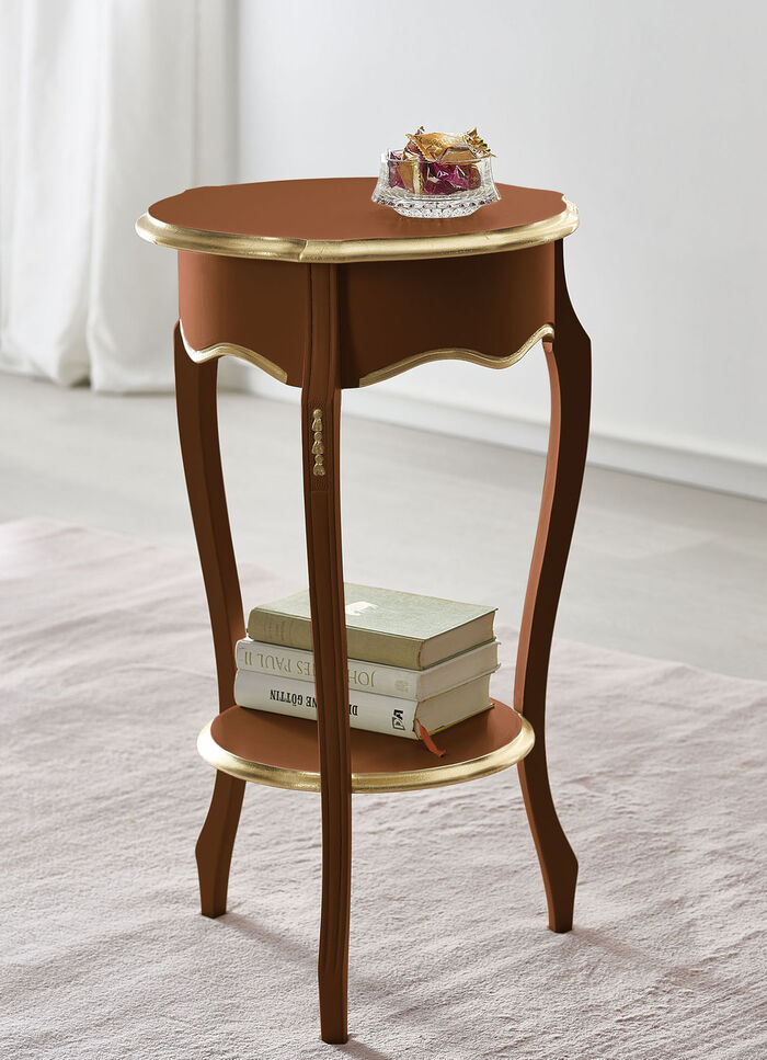 Beistelltisch mit handgefertigten Applikationen NUSSBAUM-GOLD