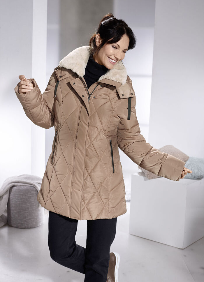 Jacke mit Kunstpelz-Besatz am Kragen 