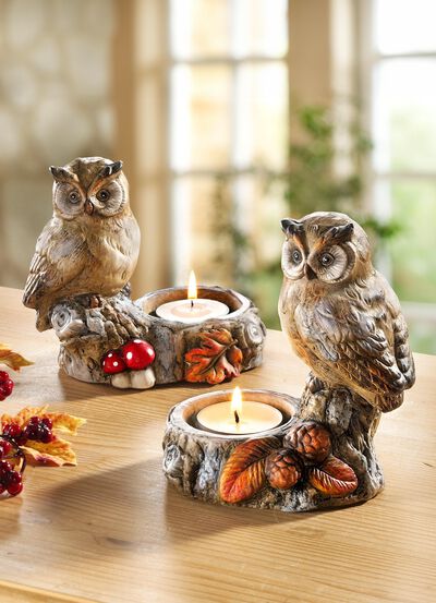 Eulen-Teelichthalter im 2er-Set 