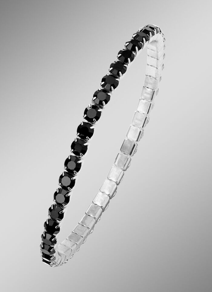 Elastisches Armband aus Edelstahl mit schwarzen Kristallen 