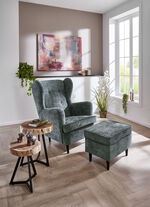 Ohrenbackensessel mit Hocker GRÜN