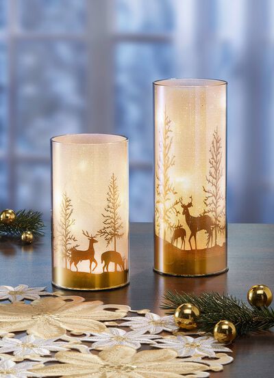 Windlicht mit integrierter Beleuchtung im 2er-Set 