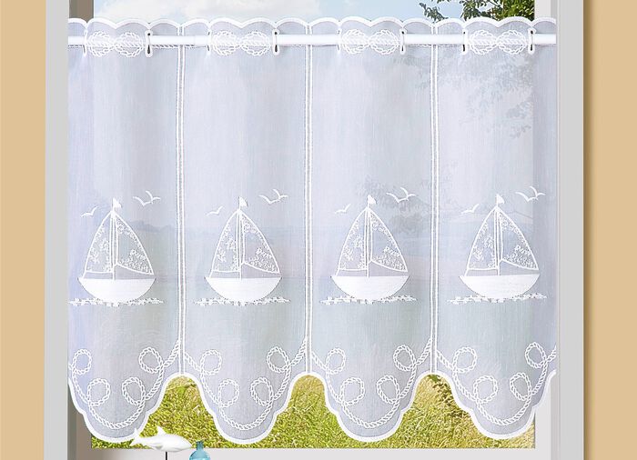 Kurzstore aus besticktem Batist mit Stangendurchzug WEISS-WEISS