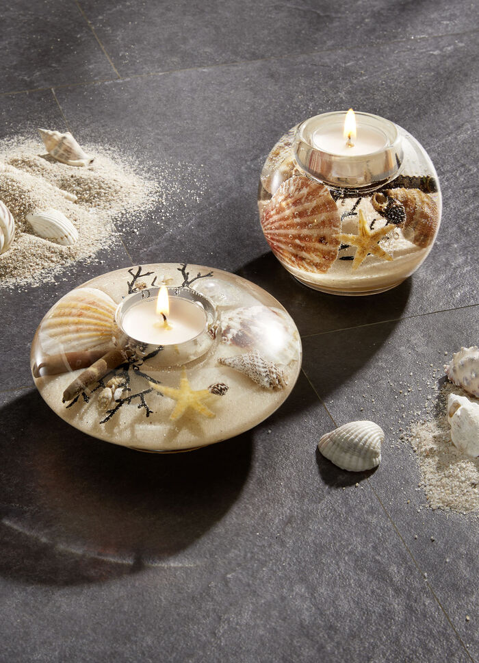 Teelichthalter aus mundgeblasenem Glas BEIGE-SAND