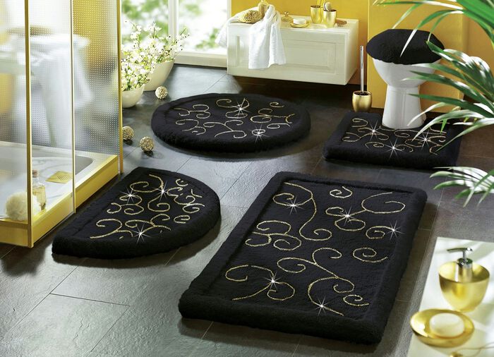 &bdquo;RHOMTUFT" Luxus-Badgarnituren mit edlen Lurex-Ranken SCHWARZ-GOLD