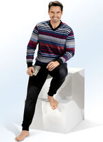 Schlafanzug mit V-Ausschnitt und Bündchenabschlüssen BEERE-BLAU-SCHWARZ