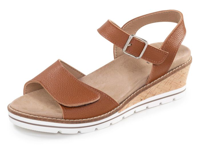 ELENA EDEN, bequeme Damen-Sandaletten, Weite H, mit herausnehmbarem Fu&szlig;bett COGNAC