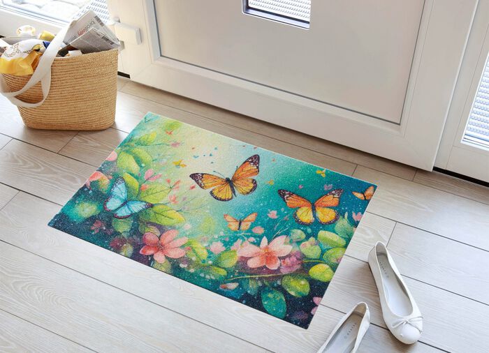 Fu&szlig;matte Schmetterlinge mit rutschhemmend beschichteter R&uuml;ckseite 