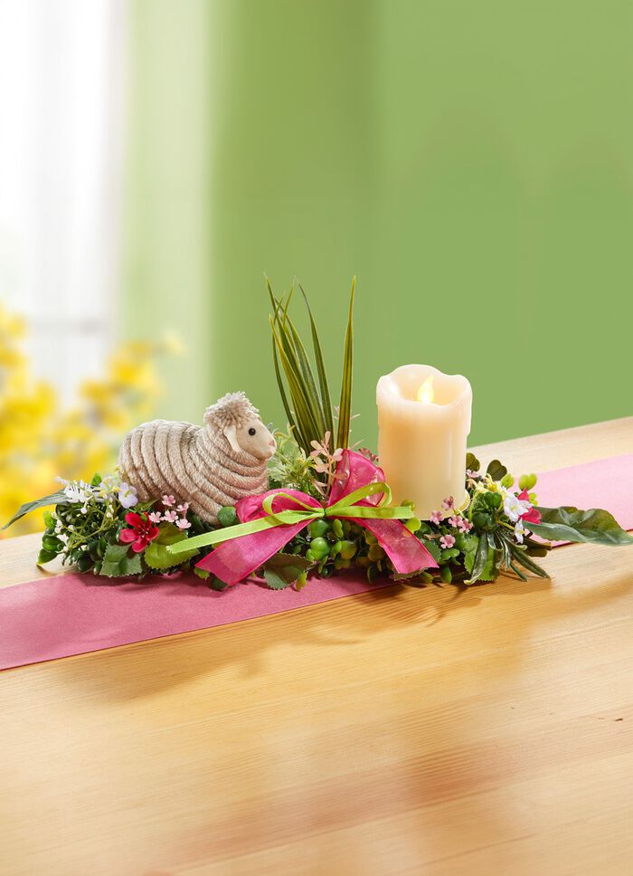 Tischgesteck mit LED-Echtwachskerze 