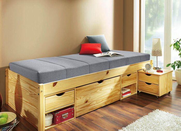 Funktionsbett aus massivem Kiefernholz NATUR