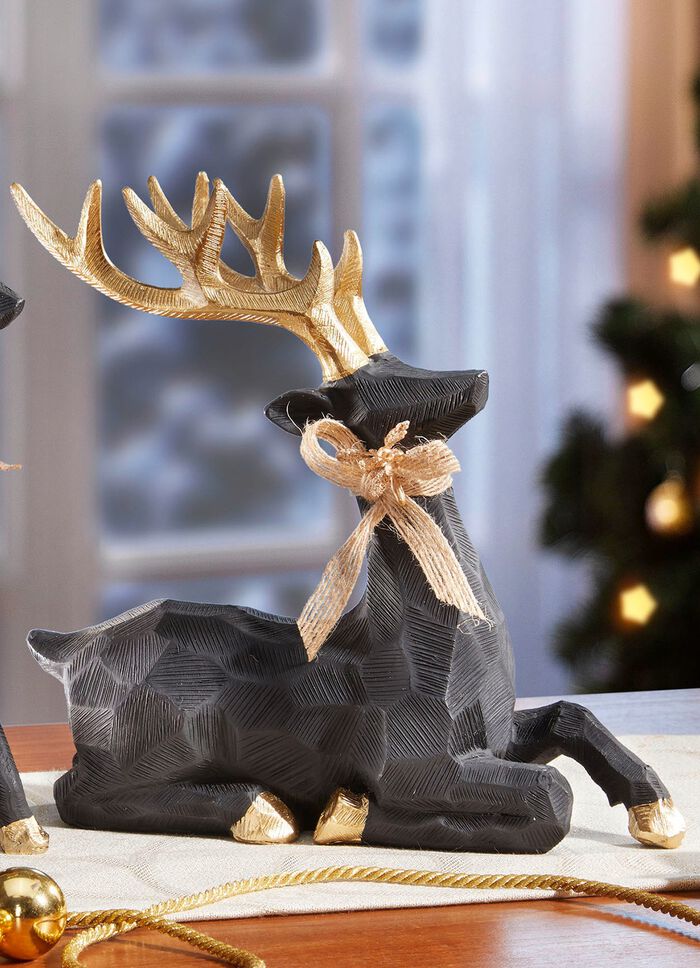 Hirsch mit Hufen und Geweih in goldfarben SCHWARZ