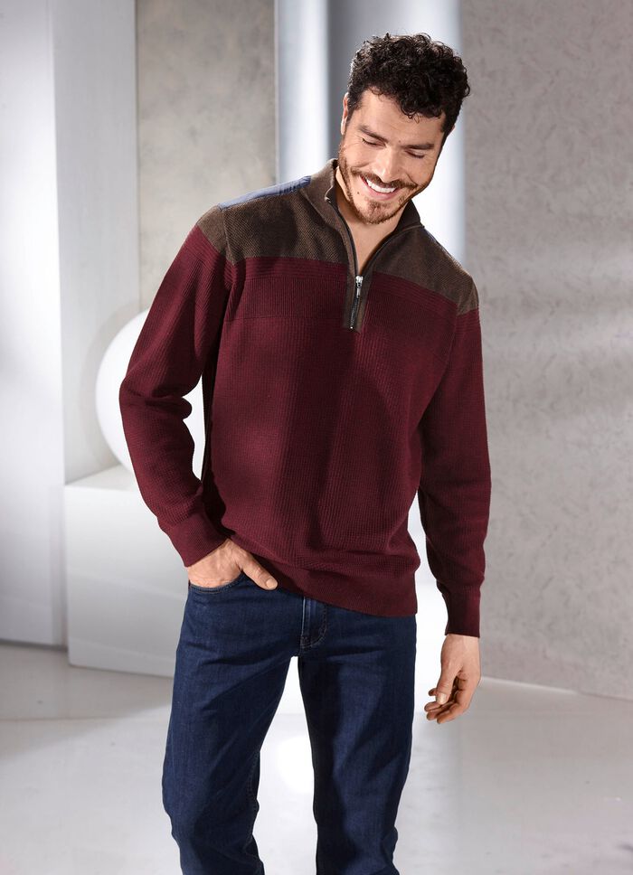 Stehkragenpullover mit Strukturmix 